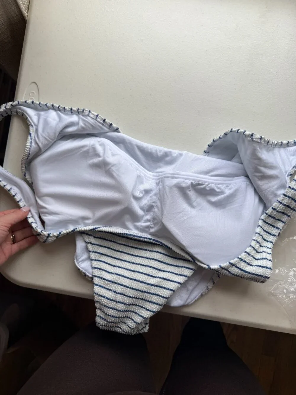 🏷 *NWT* J.Crew Scrunchie One Piece Swimsuit White Blue Stripe Size 14 🌊